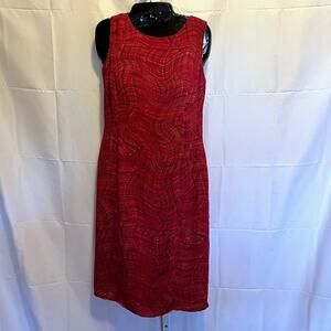 Kasper ASL Red Abstract Print Sheath Dress Size 4 Sleeveless Career Office Siren